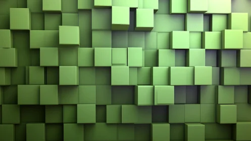 Green cubic blocks form a staggered three dimensional grid wall