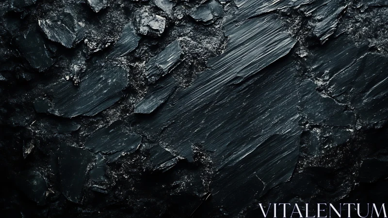 Dark layered rock texture with sharp fractured surfaces.