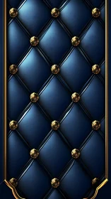 Deep blue tufted panel with softly glowing golden trim.