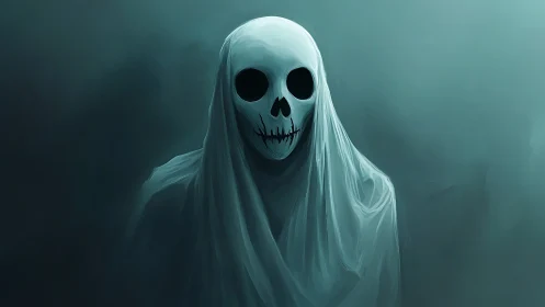 Spectral skull figure rendered in moody teal atmospheric lighting