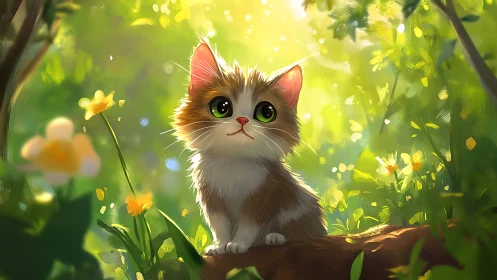 Feline specimen positioned on branch within botanical setting.