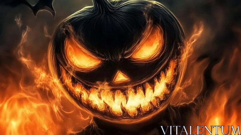 Flaming demonic jack o lantern with blazing molten grin.