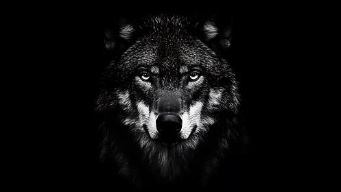 Wolf head rendered in high contrast monochrome lighting