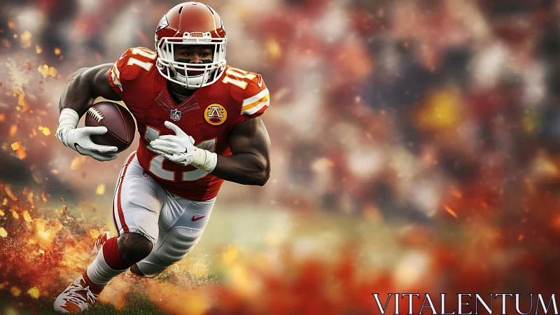 Dynamic gridiron sprint with particle-flare motion effects.