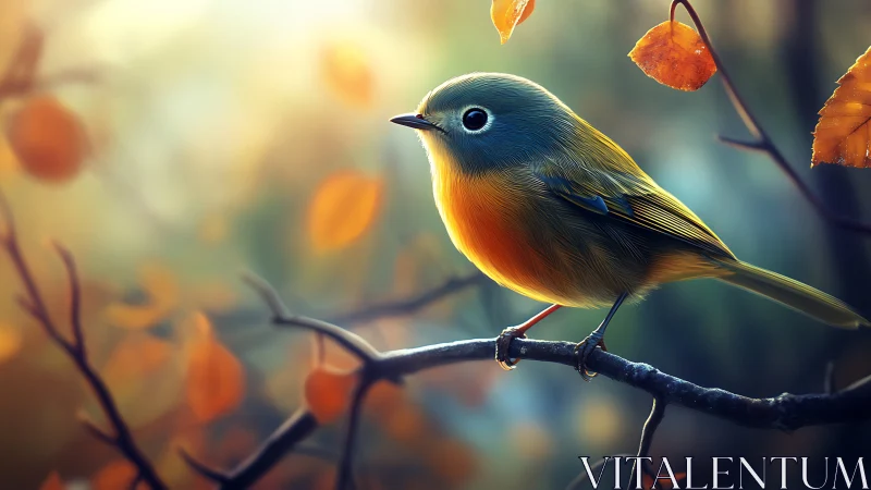 Vibrant Songbird on Autumn Branch in Soft Focus Nature Art.