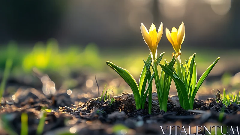 Yellow Crocus Bloom with Shallow Depth of Field.