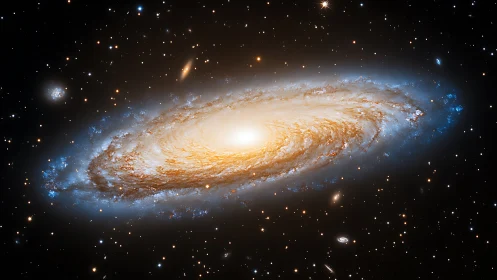 Edge-on spiral galaxy with dense stellar bulge and blue star-forming arms