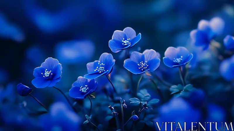 Deep Blue Flowers: Macro Photography of Delicate Blue Petals.