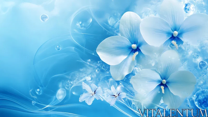 Translucent Blue Orchids with Volumetric Light and Particle Effects