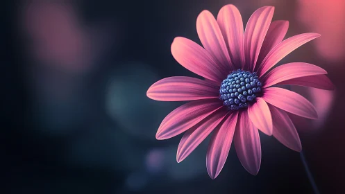 Pink Daisy with Radial Petal Geometry and Deep Blue Center.