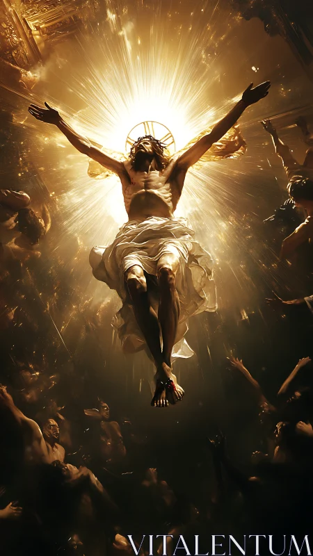 Radiant ascension scene with glowing divine central figure.