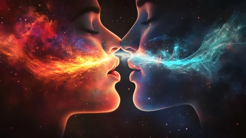 Cosmic Duality: Opposing Energies Merge in Luminous Collision.