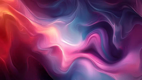 Abstract fluid gradient with swirling pink and blue forms.