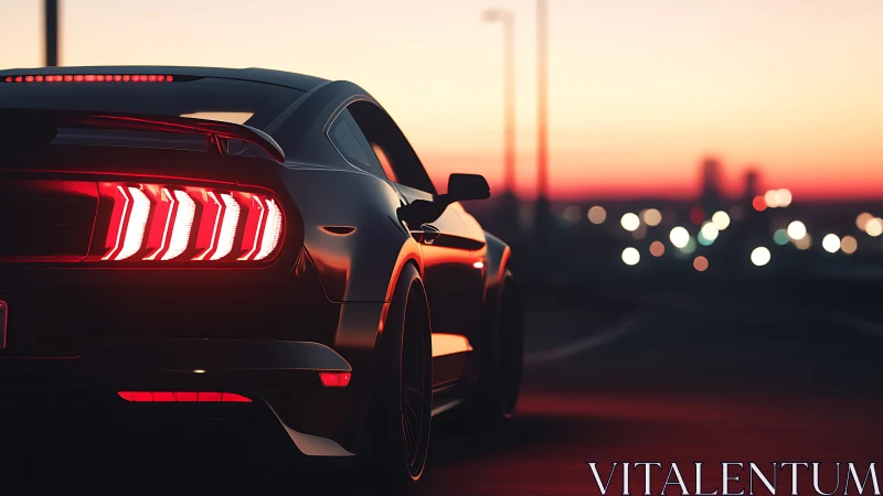 Crimson taillights chase twilight across a neon-soft highway.