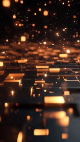 Glowing grid of orange data blocks in dark space.