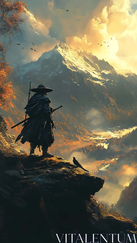 Wanderer of the high cliffs beneath story-soaked skies.