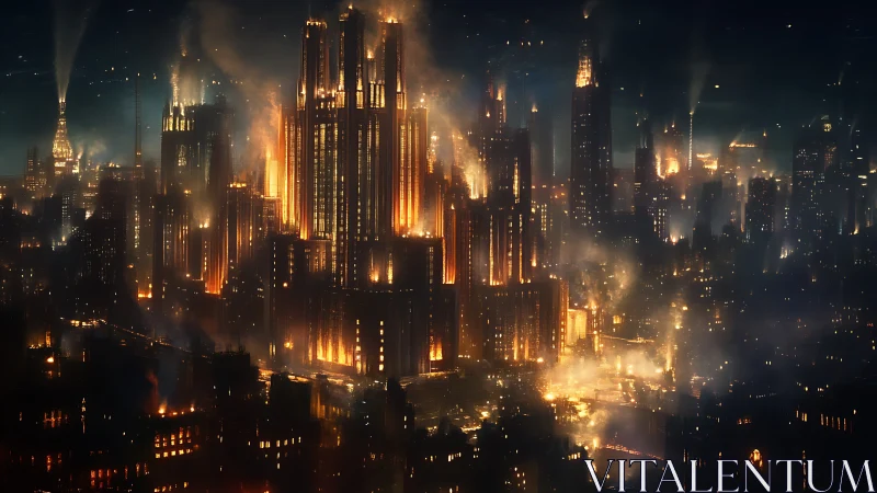Towering inferno engulfs dystopian megacity in cinematic detail