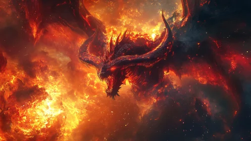 Blazing dragon of molten skies in a storm of living fire.