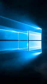 Luminous blue window logo on dark digital gradient field.