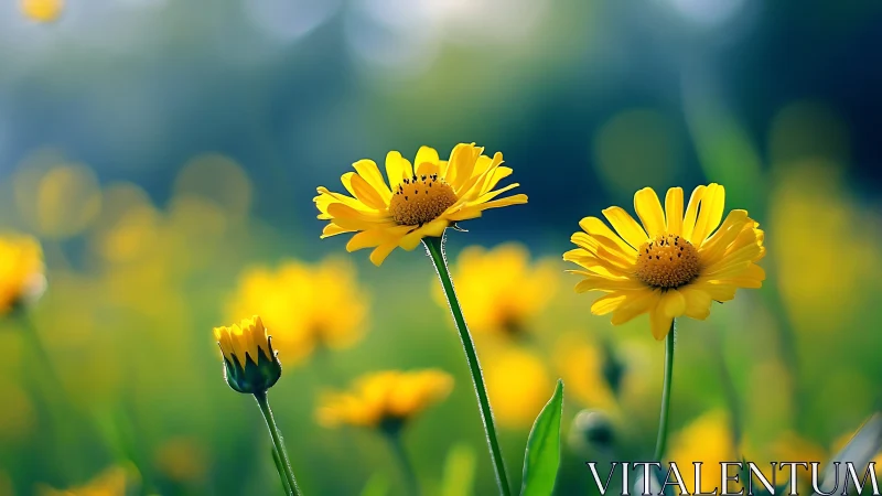 Yellow Daisies in Soft Focus Garden Light.