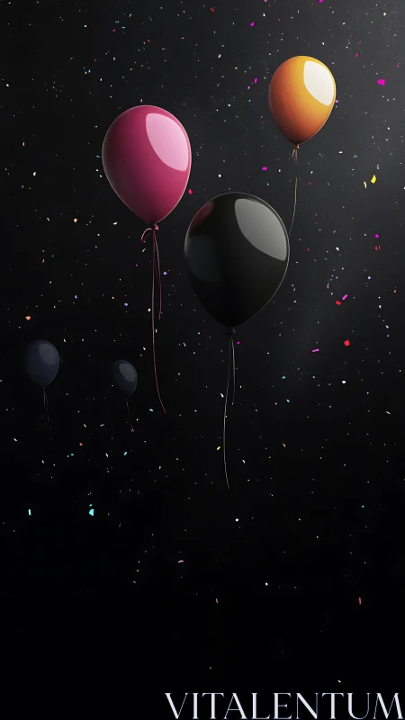 Glowing Balloons Float Against Starlit Dark Space