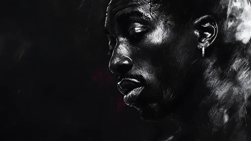 Monochrome digital portrait isolates a pensive side profile