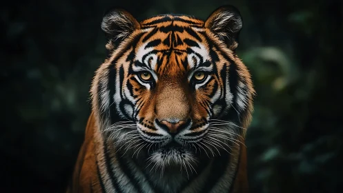 Tiger eyes carve luminous tunnels through jungle dusk