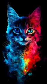 Neon Split-Spectrum Feline Portrait: Cyan-Magenta Chromatic Rendering