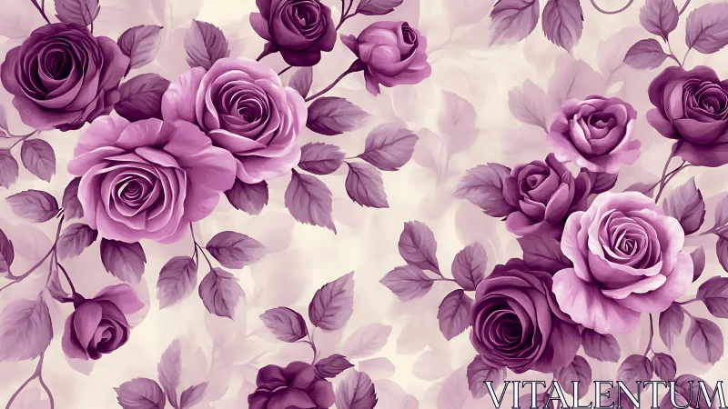 Layered Purple Roses Against Cream Background.