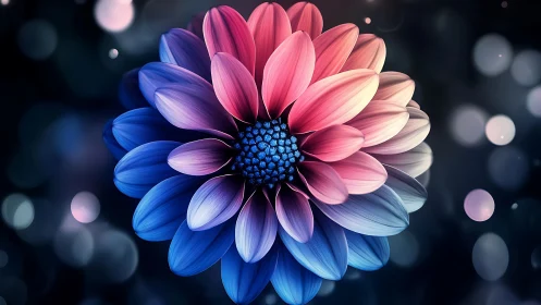 Gradient Flower with Blue Pink Petals and Dark Background