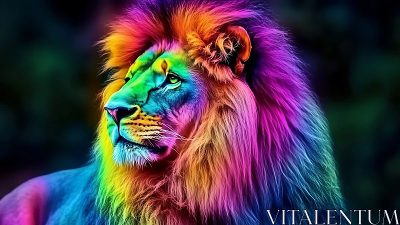 Neon spectrum lion portrait in high-saturation digital style.