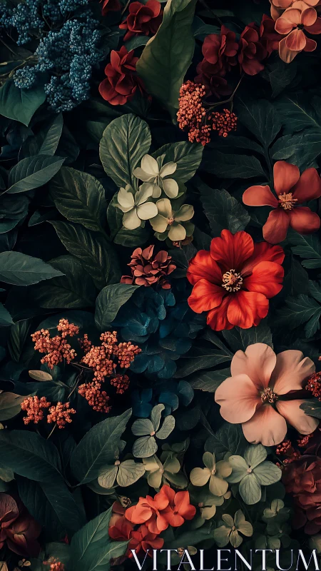 Midnight Garden Symphony: Jewel-Toned Blooms Dance in Darkness.