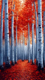 Birch Forest in Autumn with Orange Foliage Path