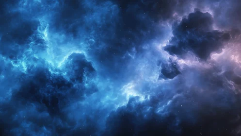 Nebulaic blue storm swirling through deep cosmic void.