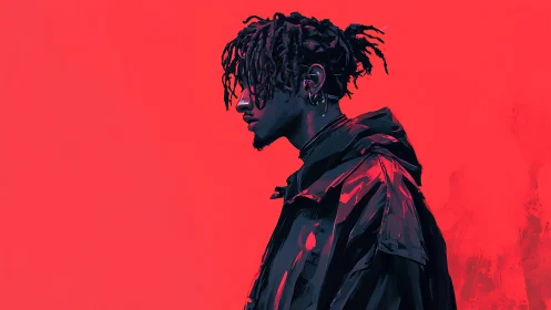 Moody side profile of a thoughtful figure in bold red glow.