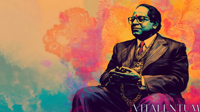 Portrait of a dignified leader in radiant abstract colors