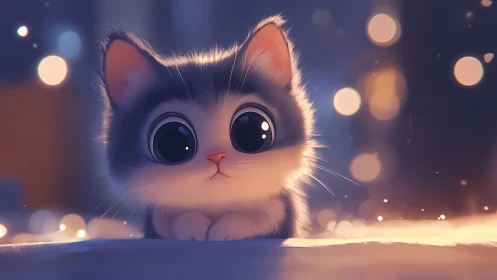 Adorable Digital Kitten With Luminous Eyes in Bokeh Setting