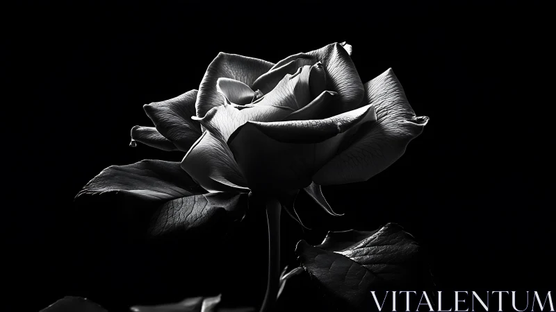 Soft light embraces a single rose in gentle monochrome calm