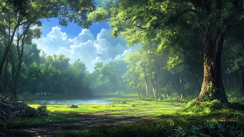 Serene Forest River Sanctuary Glowing with Life