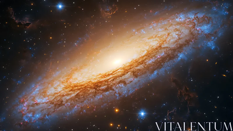 Spiral galaxy with bright core and starfield background in space.