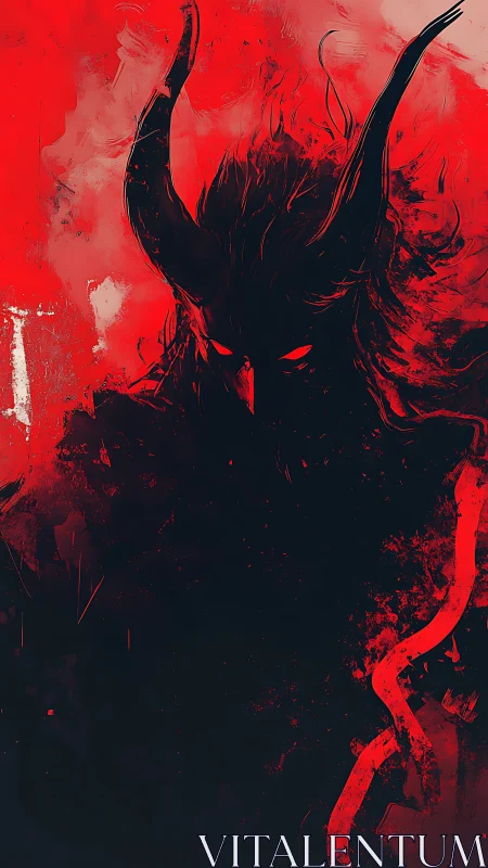 Horned silhouette occupies high-contrast red-black digital field