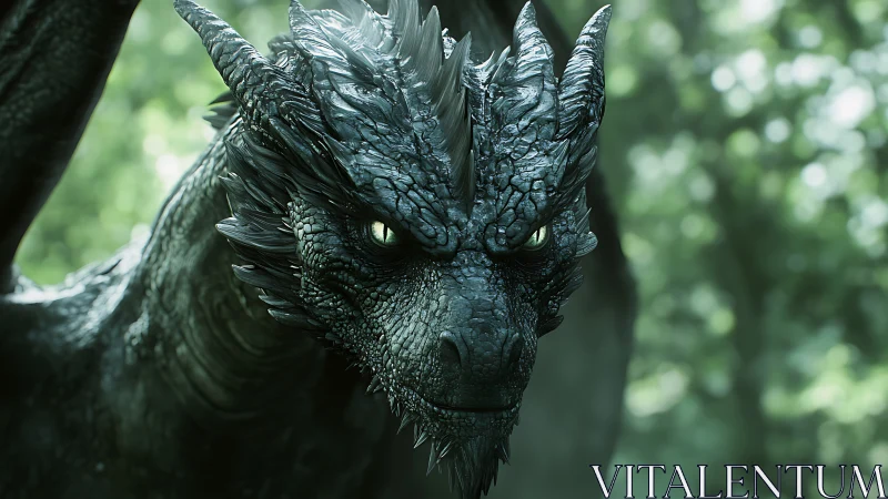 Photorealistic emerald dragon portrait in forest light.