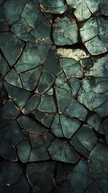 Shattered teal stone surface reveals golden fracture veins