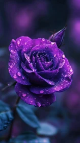 Purple rose with water droplets in macro focus.