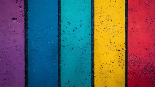 Bold vertical rainbow concrete panels show textured color contrast.