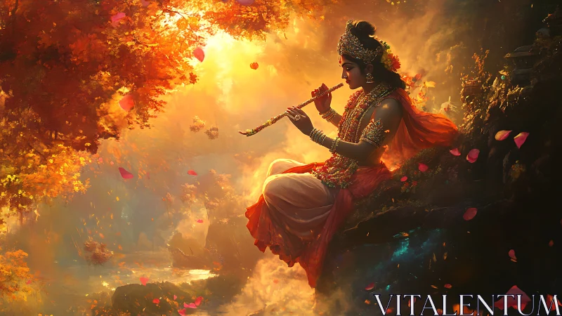 Flute-borne dusk radiance with serene divine dreamer.