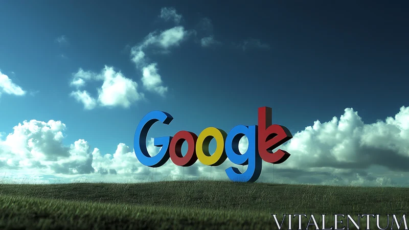 Oversized Google letters stroll quietly across rolling skyland