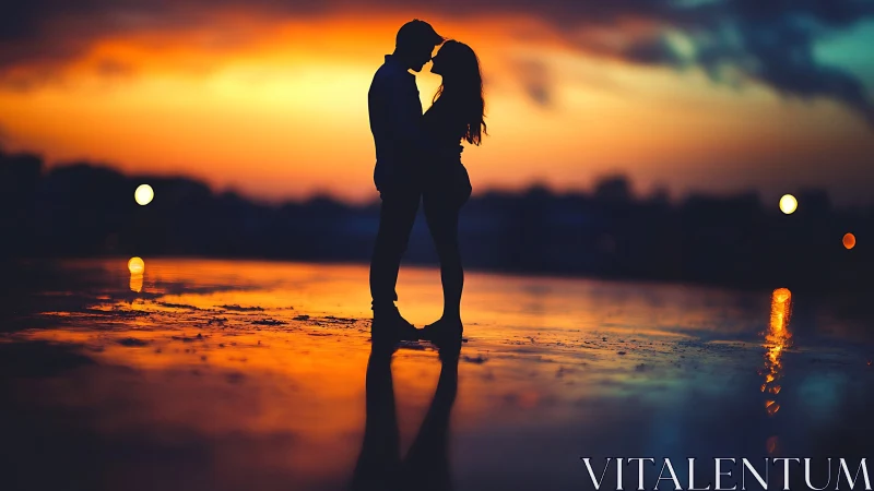 Couple Kissing at Sunset Silhouette