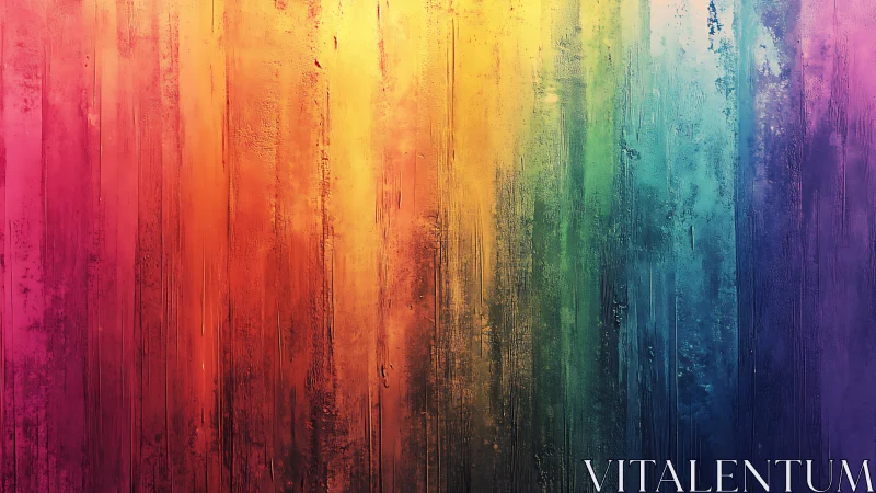 Chromatic rainfall across a textured rainbow horizon wall.