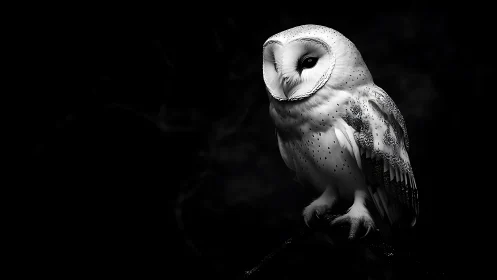 Elegant Barn Owl in Dramatic Black and White Fine Art Style.